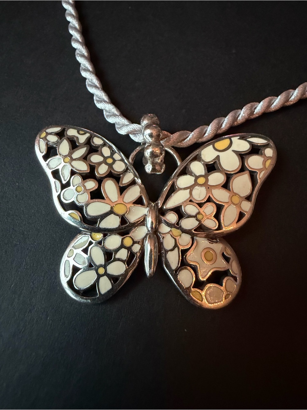 Brighton "Upsy Daisy" Silver Butterfly Pendant Necklace w/ Custom Cord - Picture 4 of 7